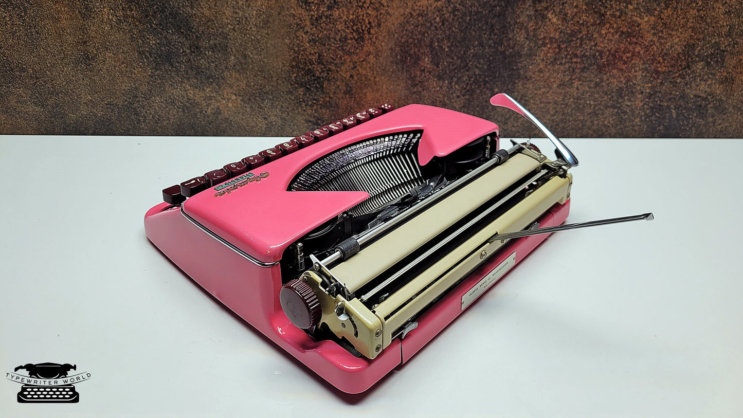 Antique Olympia Splendid 33/66 Pink Typewriter with Matching Case and Burgundy Keys | Rare Mechanical Keyboard for Writers and Collectors