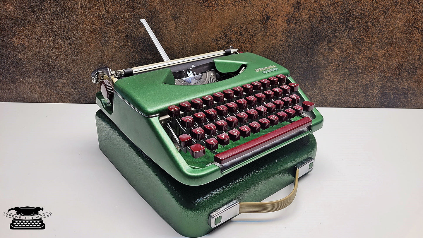 Olympia Splendid 33 66 Crystal Green Typewriter | Retro German Manual Typewriter w/ Burgundy Keys Case | Gift for Writers Collectors