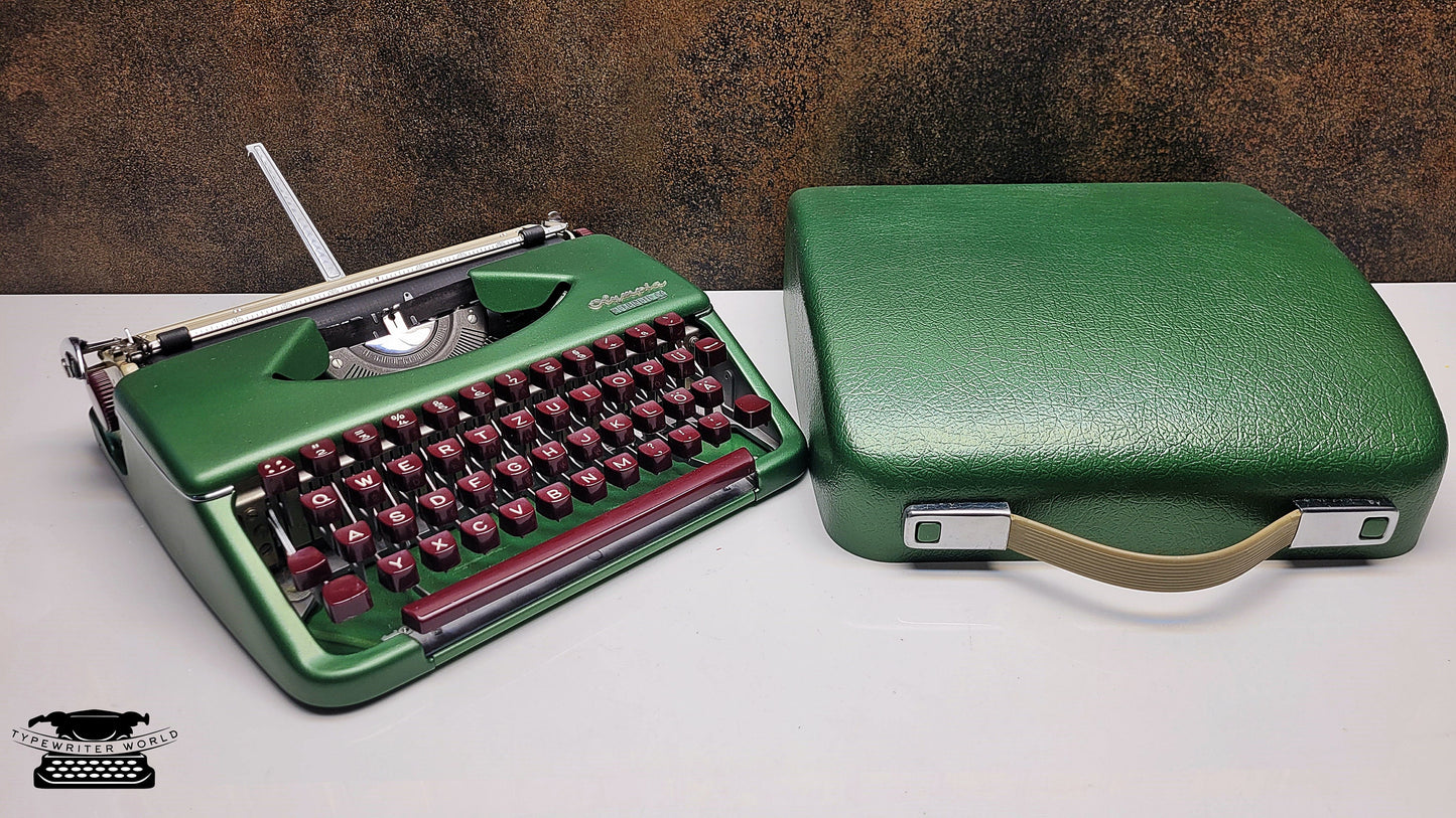 Olympia Splendid 33 66 Crystal Green Typewriter | Retro German Manual Typewriter w/ Burgundy Keys Case | Gift for Writers Collectors