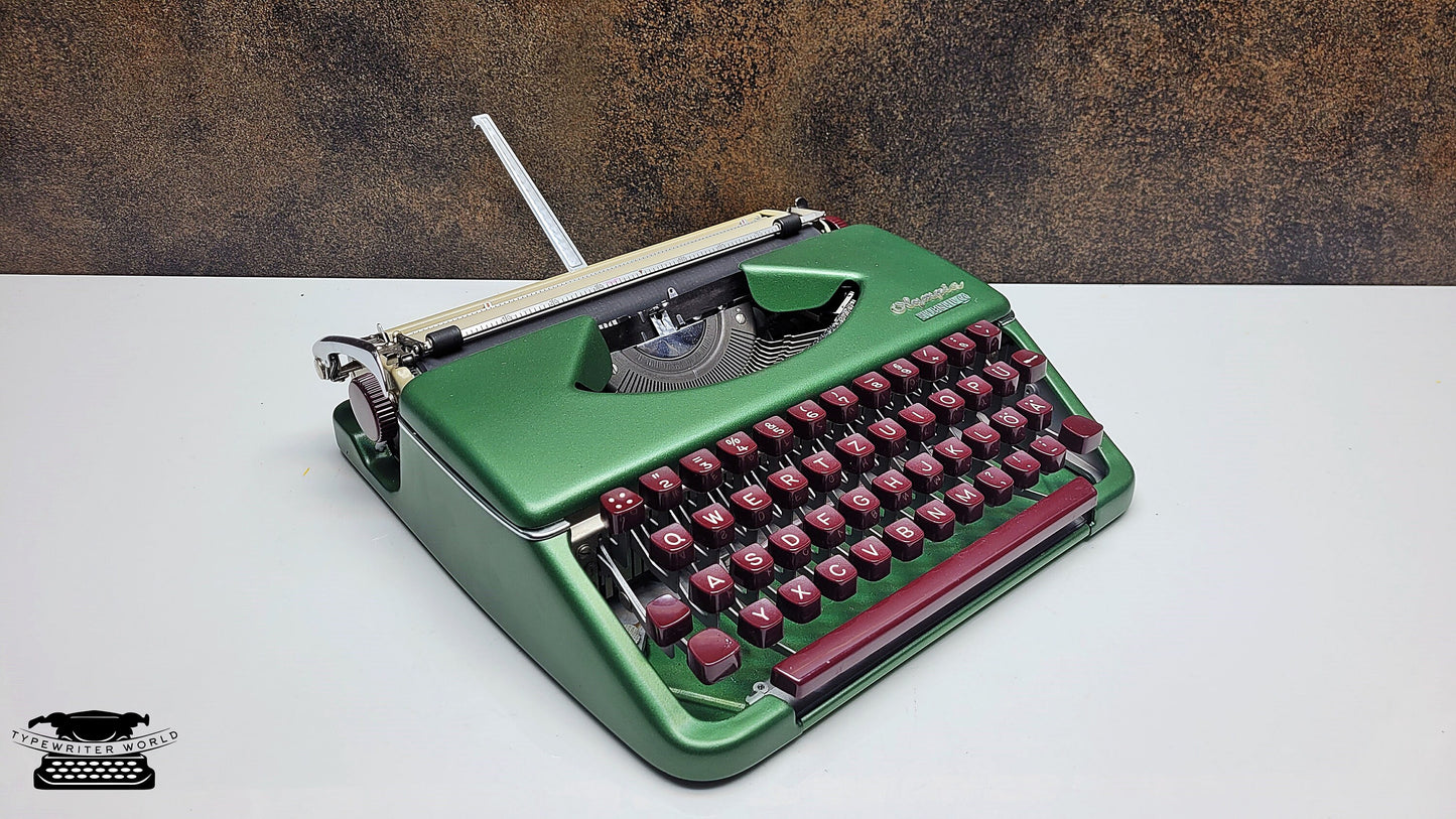 Olympia Splendid 33 66 Crystal Green Typewriter | Retro German Manual Typewriter w/ Burgundy Keys Case | Gift for Writers Collectors