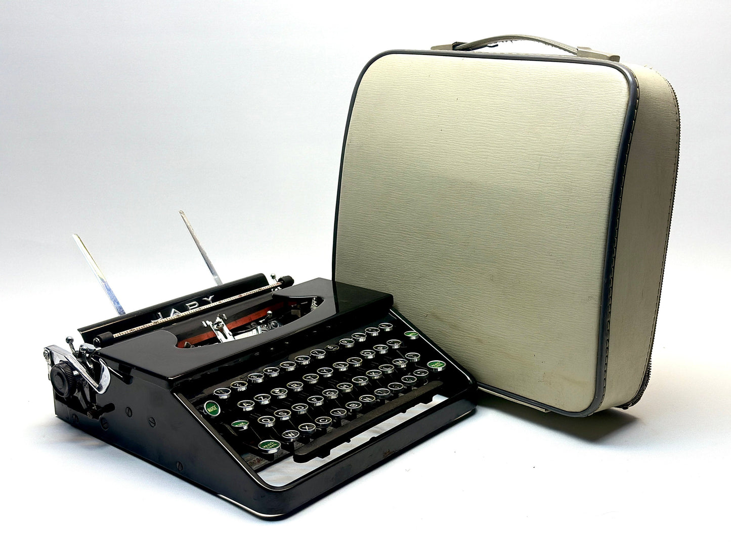 Japy Typewriter - Classic Black Model from 1940 with AZERTY Glass Keyboard