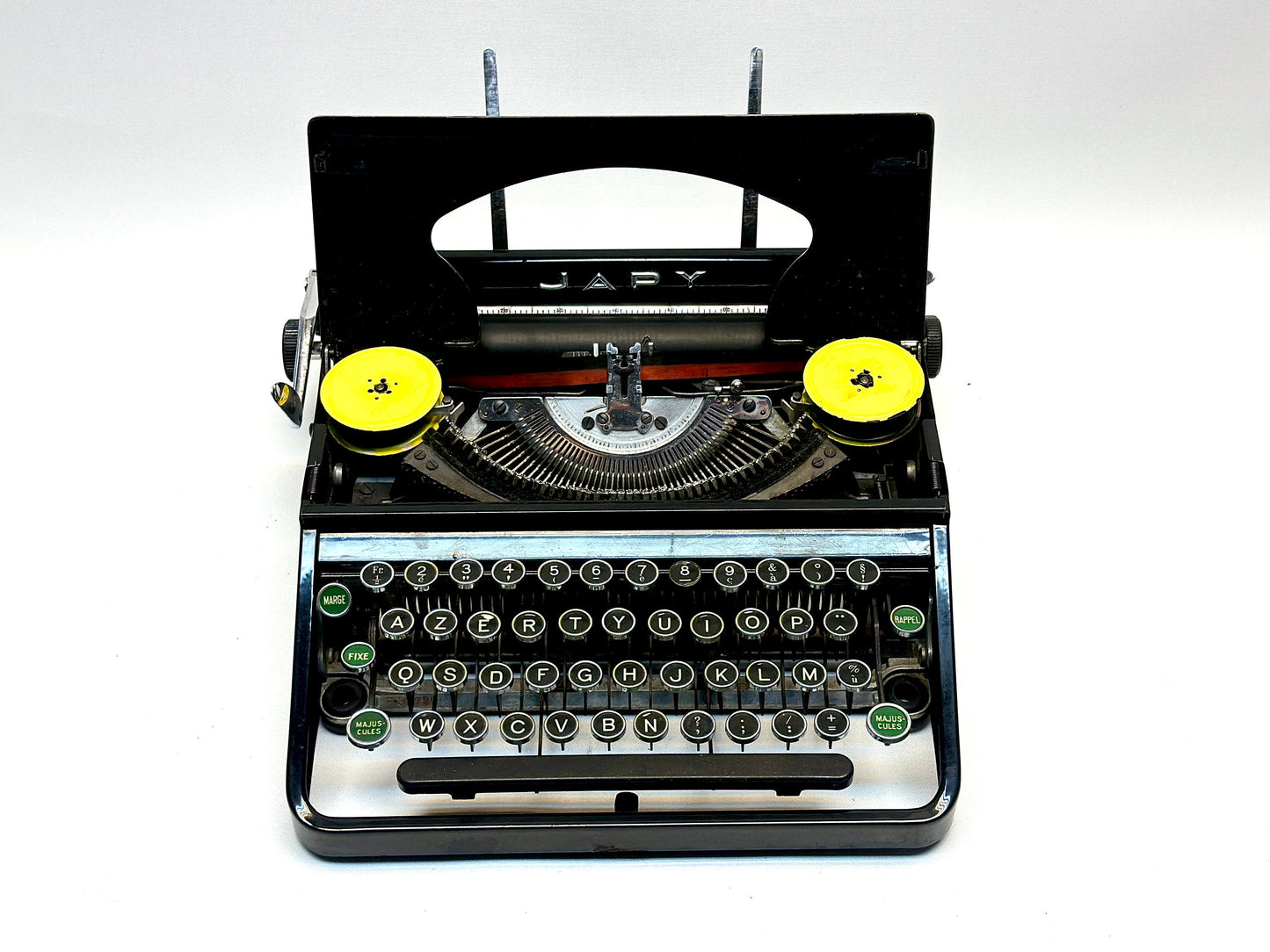 Japy Typewriter - Classic Black Model from 1940 with AZERTY Glass Keyboard