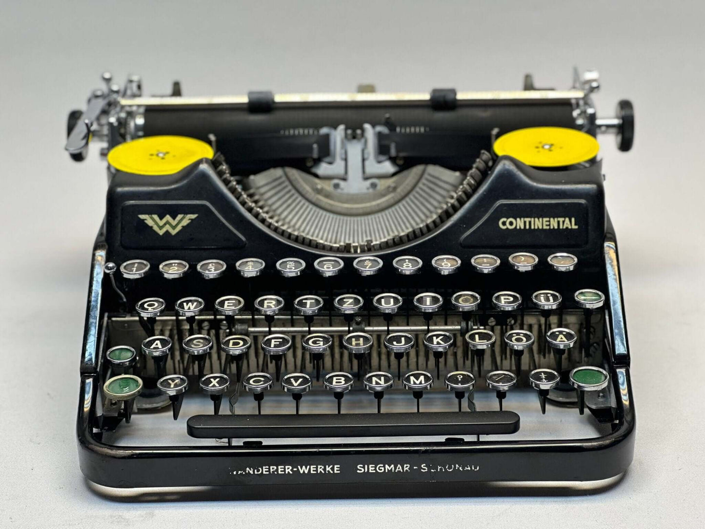 Antique Typewriter Classic Black Continental Typewriter - Vintage 1940 Model with QWERTZ Layout and Glass Key Keyboard