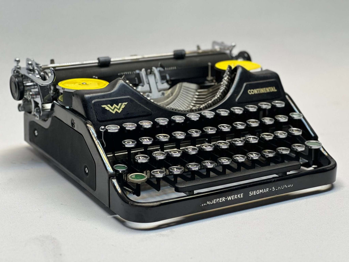 Antique Typewriter Classic Black Continental Typewriter - Vintage 1940 Model with QWERTZ Layout and Glass Key Keyboard