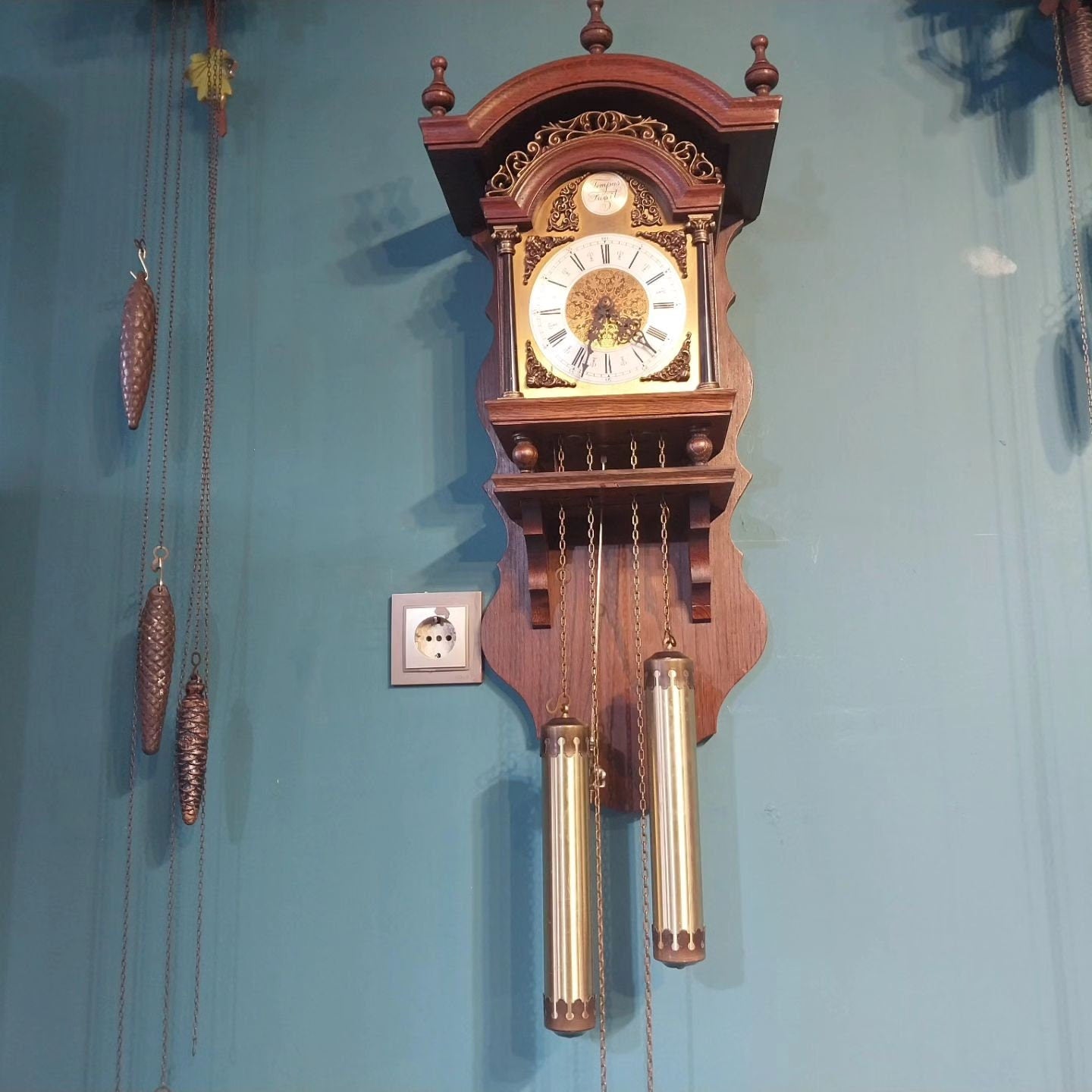 Collectible Antique Dutch Chain-Wound Wooden Case Clock - Hourly Gong Strikes, Perfect for Collection or Daily Use