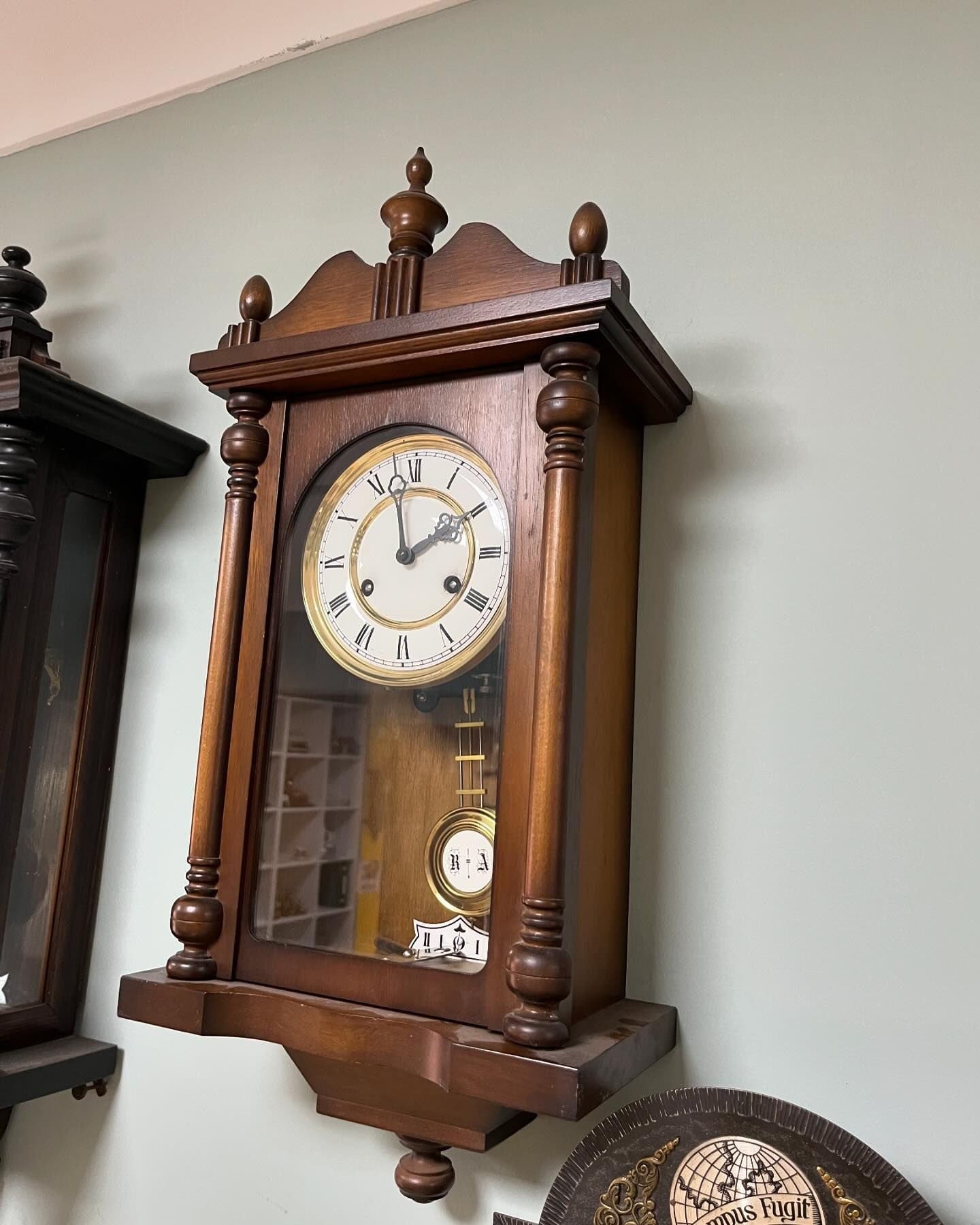 Antique German Wall Clock with Key Wind and Gong Chime | 58x28 cm | Collectible Vintage Timepiece