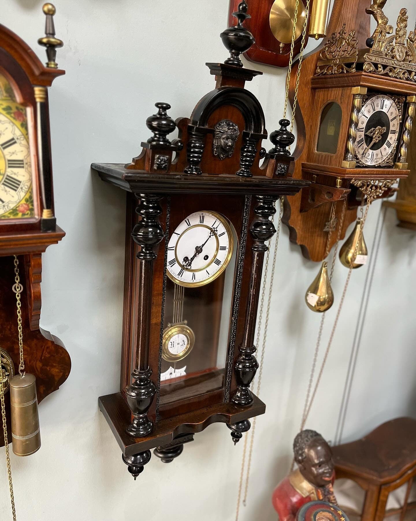Antique Wall Clock with Wind-Up Mechanism and Gong Chime | 80x35 cm | Wooden Case | Collectible Vintage Timepiece