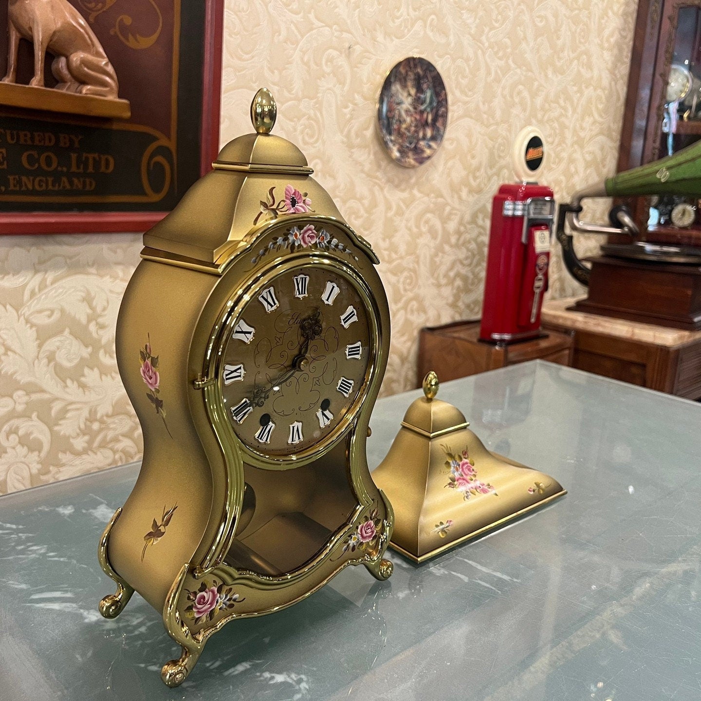 Gold Collectible Antique Eluxa Wall Clock with Stand - Perfect Condition, Fully Functional