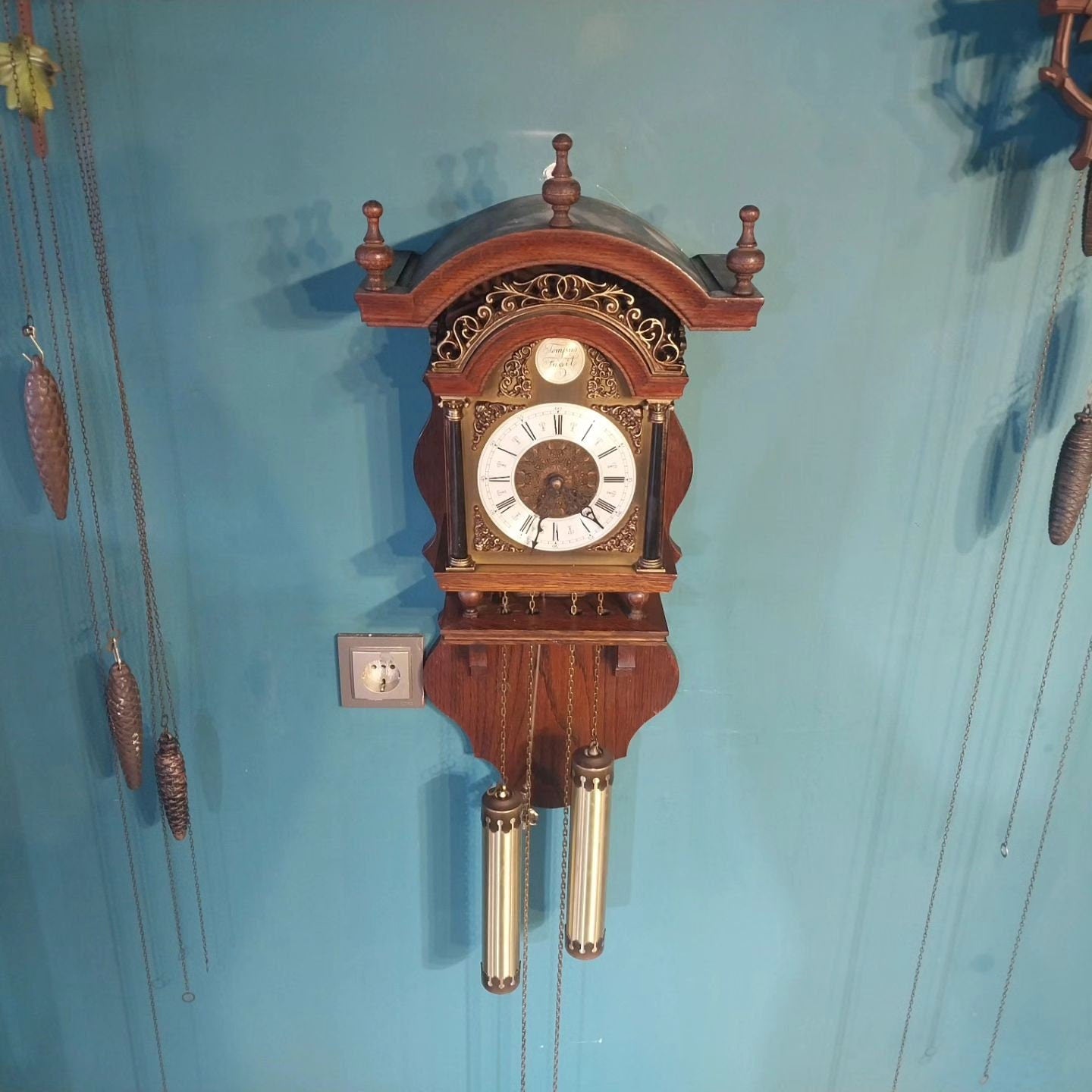 Collectible Antique Dutch Chain-Wound Wooden Case Clock - Hourly Gong Strikes, Perfect for Collection or Daily Use