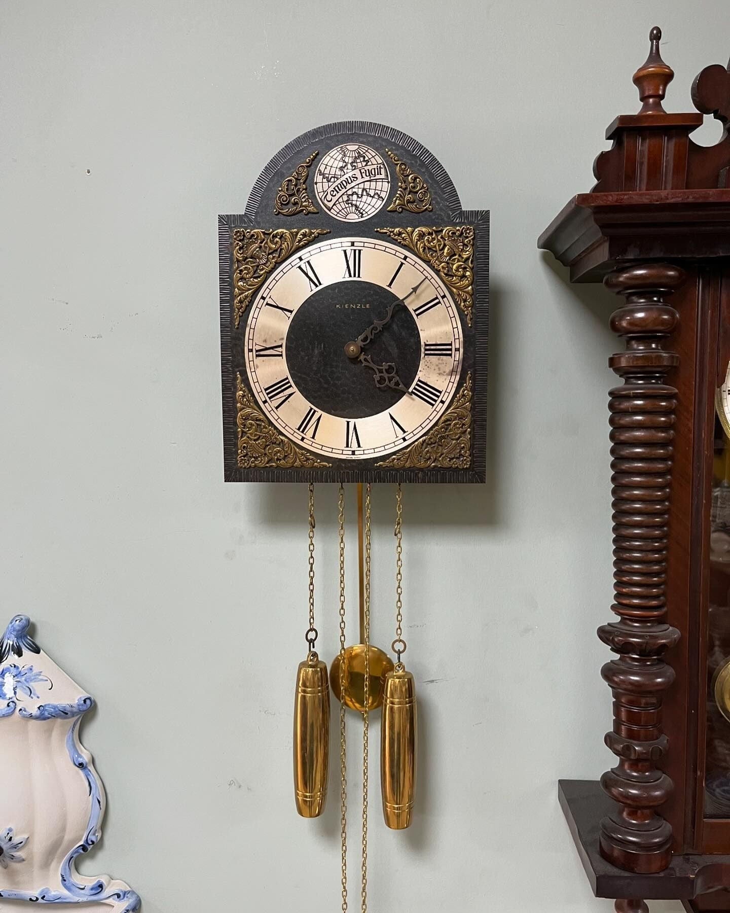 Antique German Wall Clock with Chain Wind and Gong Chime | Brass Accents | 33x25 cm