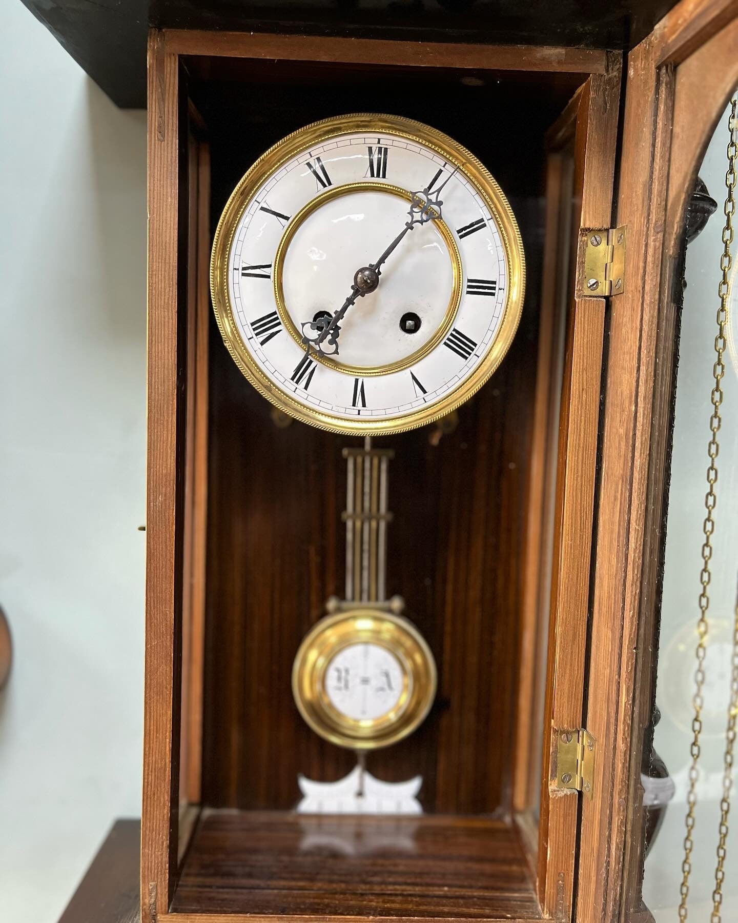 Antique Wall Clock with Wind-Up Mechanism and Gong Chime | 80x35 cm | Wooden Case | Collectible Vintage Timepiece