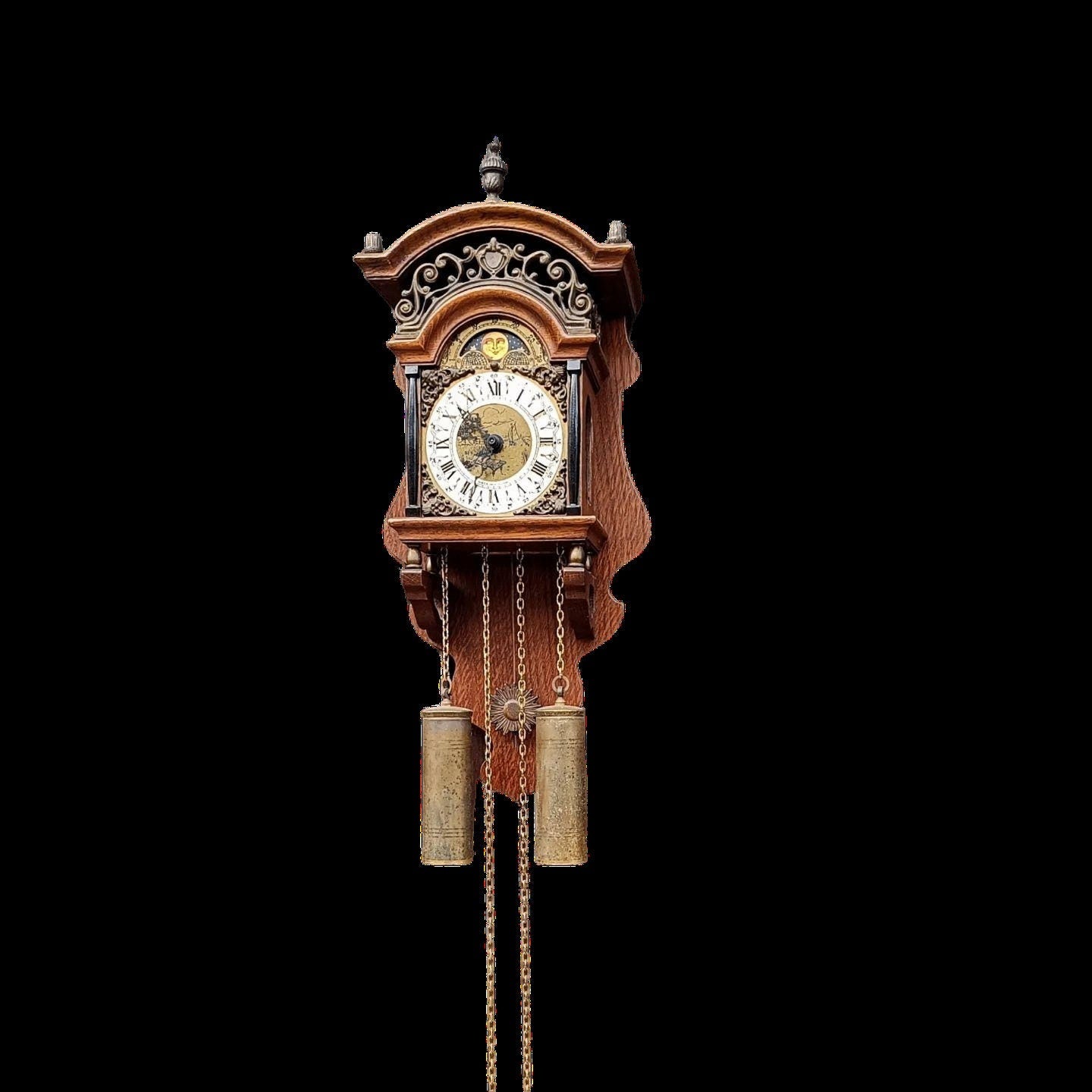 Antique Dutch Moon Phase Clock | 1950s | Brass Embellishments | Fully Functional | Collectible Timepiece