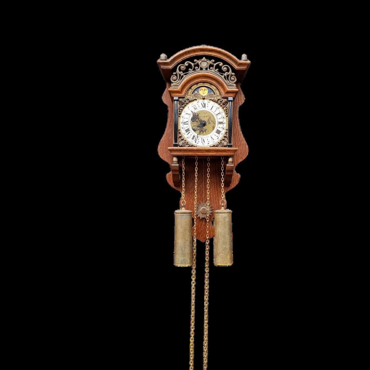 Antique Dutch Moon Phase Clock | 1950s | Brass Embellishments | Fully Functional | Collectible Timepiece