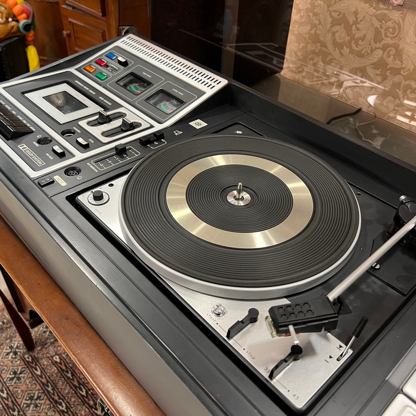 Antique Rosita Stereo Combo Turntable | Dual 1222 Auto | 7-Channel FM Radio & Cassette | Philips Speakers- Turntable