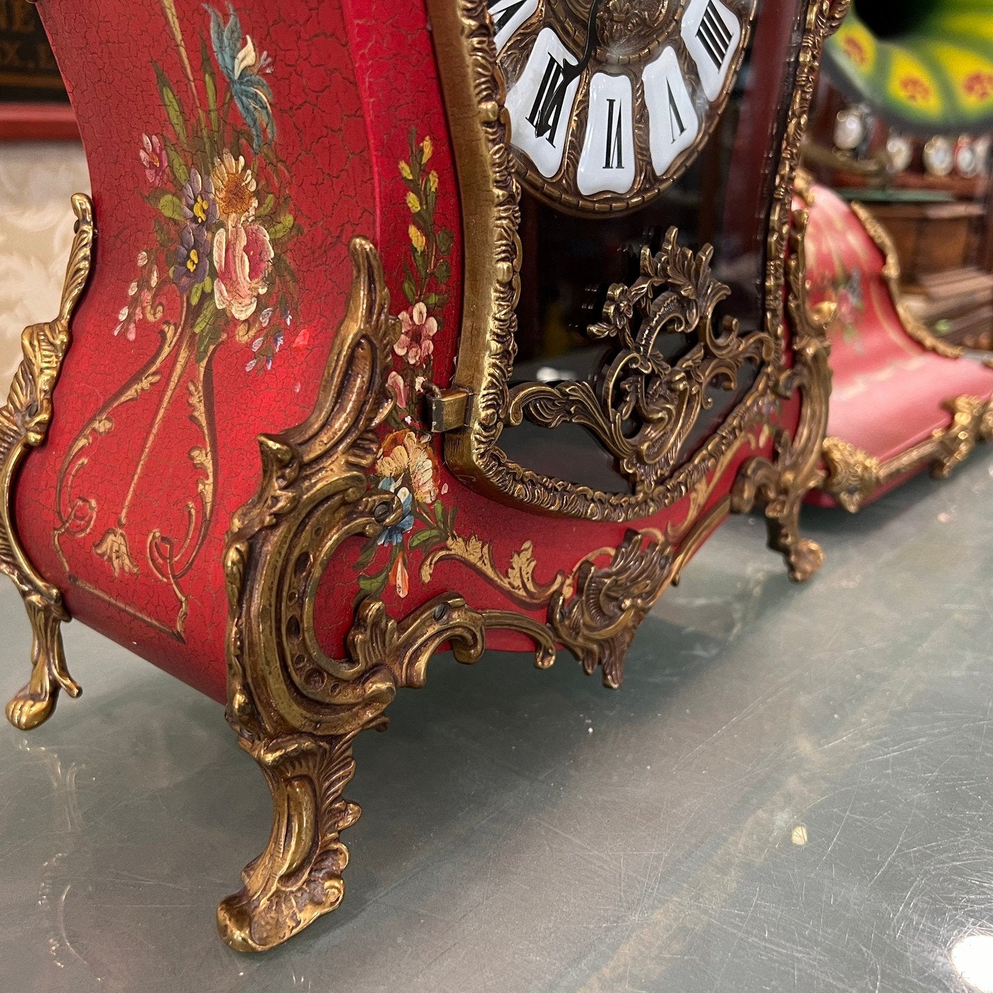 Exquisite Italian Hand-Painted Pedestal Mantel Clock - High Condition, Fully Functional