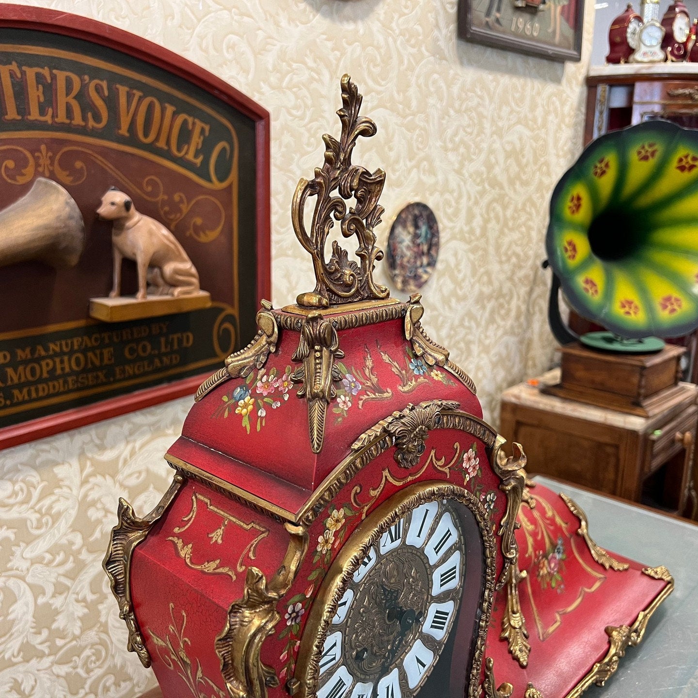 Exquisite Italian Hand-Painted Pedestal Mantel Clock - High Condition, Fully Functional
