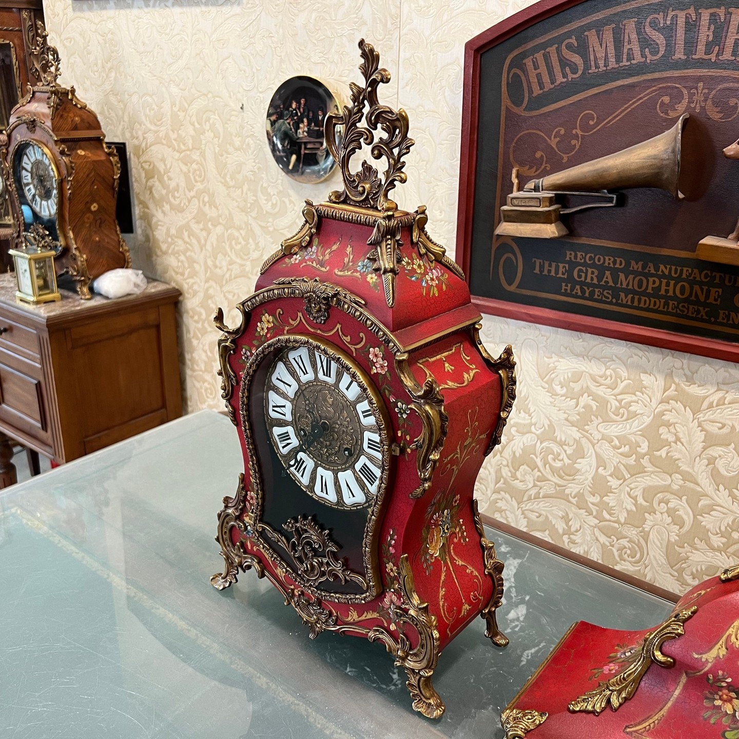 Exquisite Italian Hand-Painted Pedestal Mantel Clock - High Condition, Fully Functional