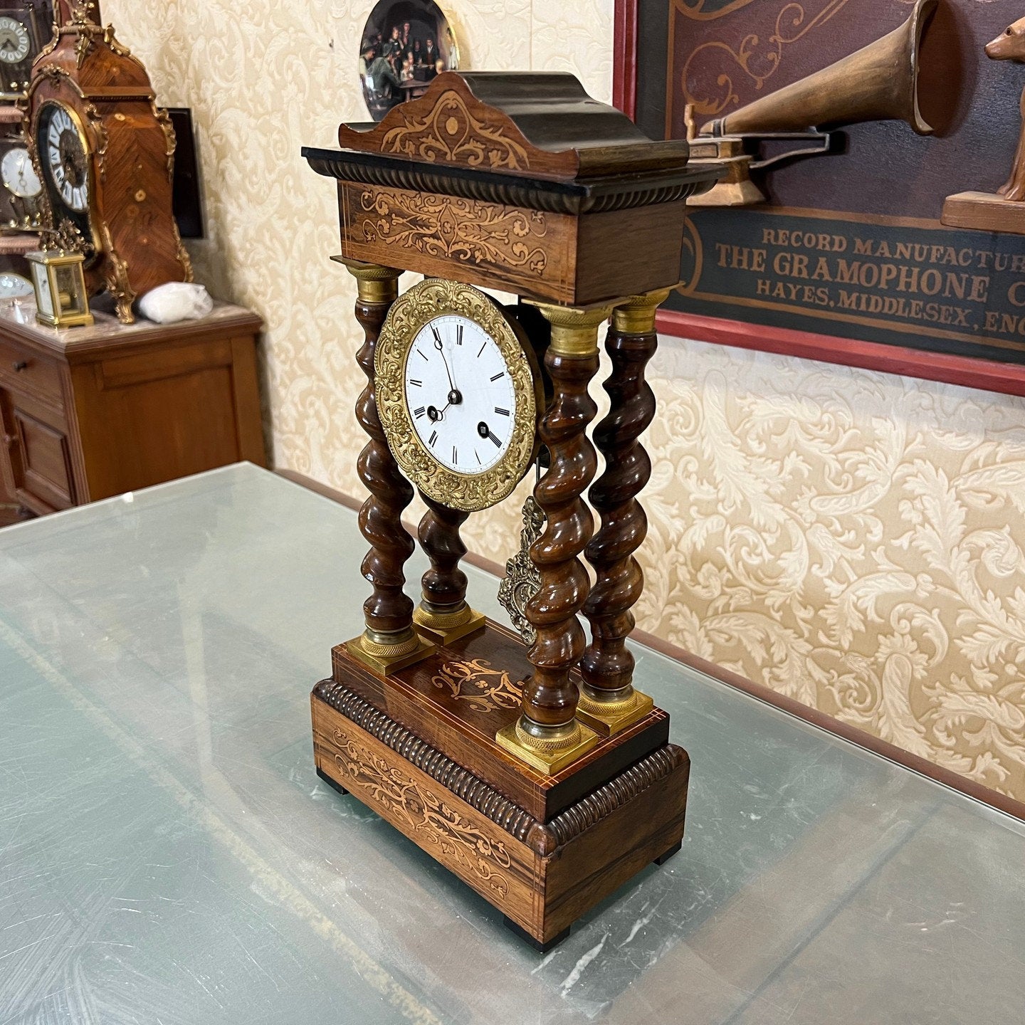 Elegant French Marquetry Wood Clock - High Condition, Fully Functional