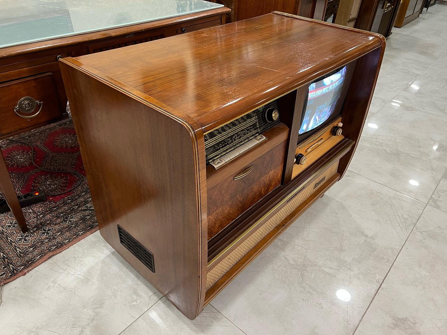 Antique Rosita Music Cabinet | Dual 1254 Belt Drive Turntable | Audion T 475 Amp Receiver | Audion D 475 Cassette Deck |Original Speaker Set