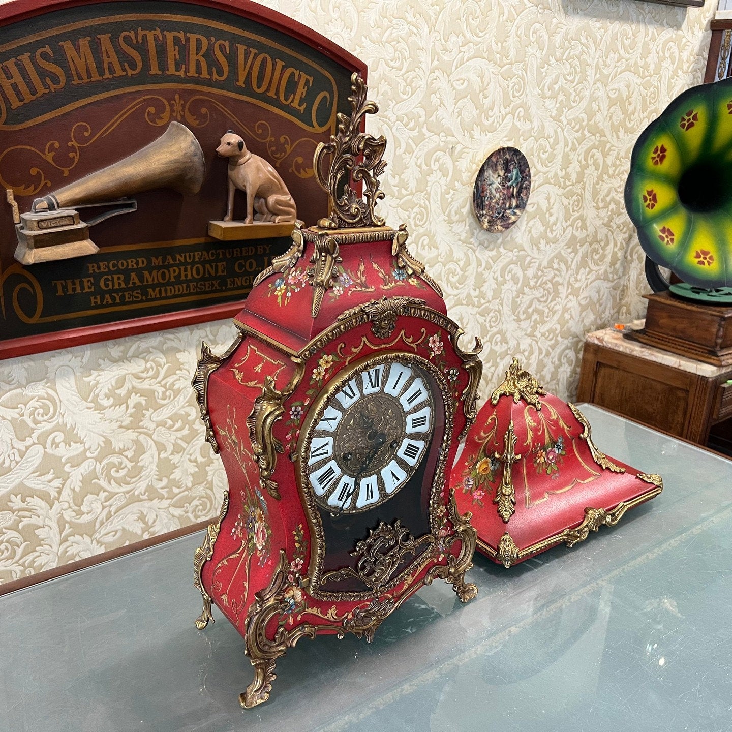 Exquisite Italian Hand-Painted Pedestal Mantel Clock - High Condition, Fully Functional