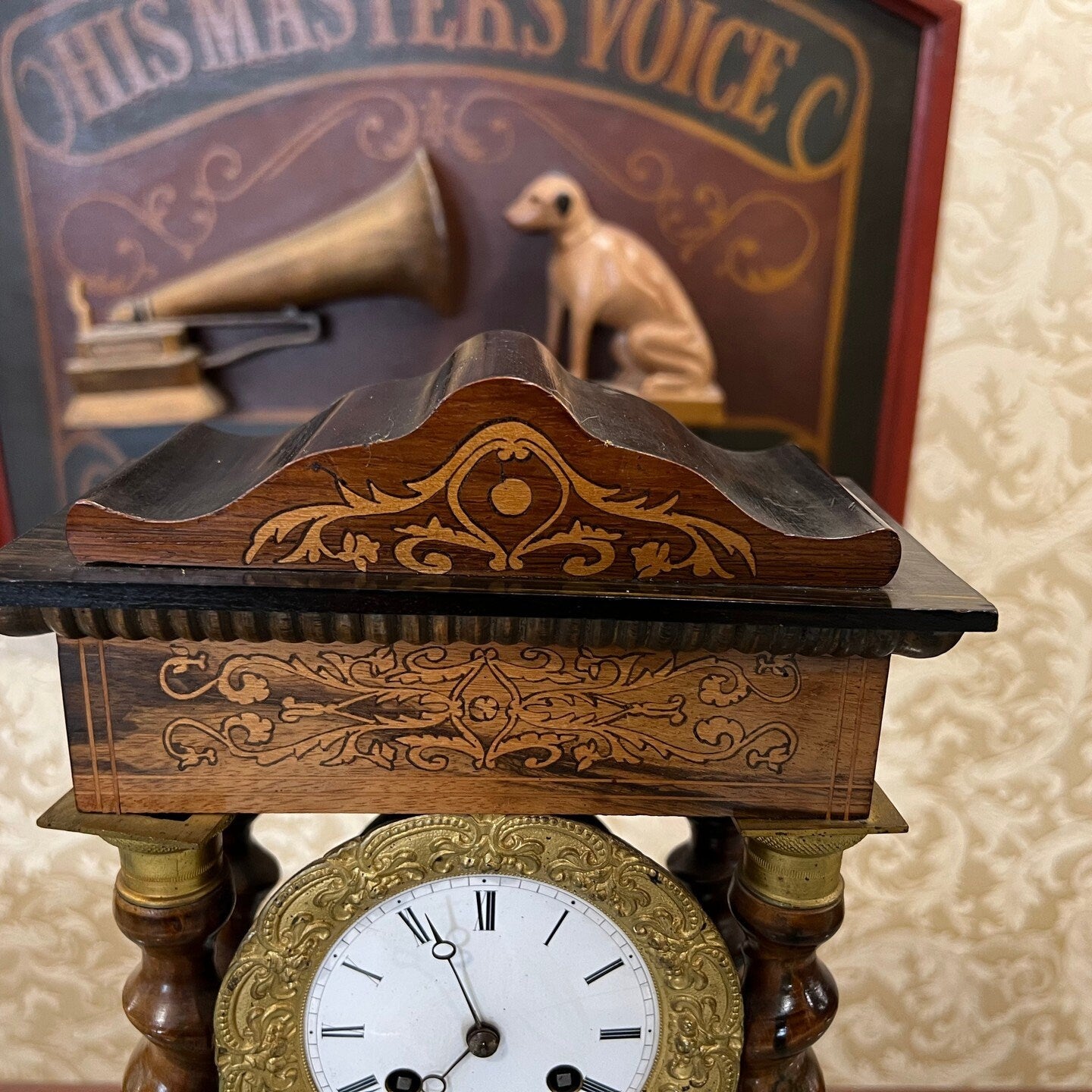 Elegant French Marquetry Wood Clock - High Condition, Fully Functional
