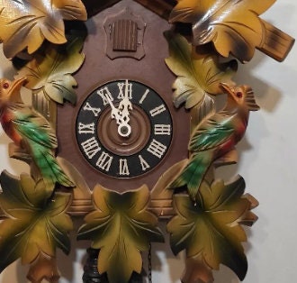 1970s/80s German Forest-Themed Mechanical Cuckoo Clock - Hand-Carved and Painted