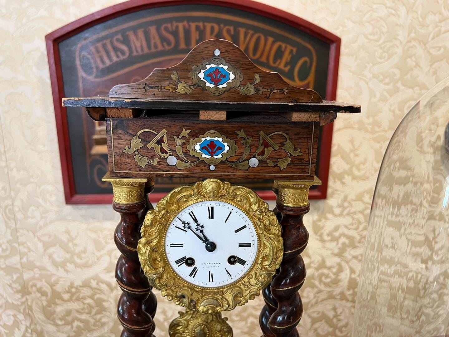 Rare French Marquetry Boule Wood Clock with Original Glass Dome - Antique, Fully Functional, Excellent Condition