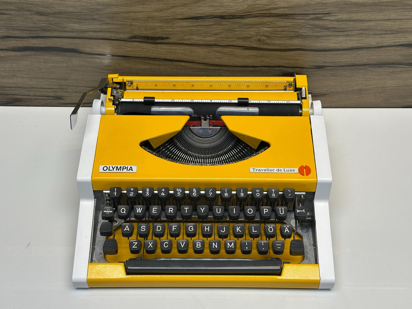 Yellow Olympia Traveller Bag with Black Keyboard | Wooden or Yellow Plastic Case Option | Retro Manual Portable Typewriter