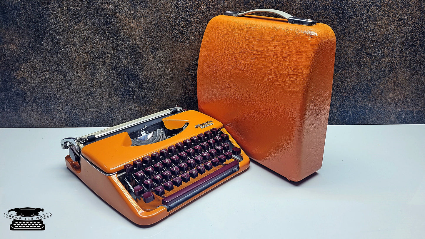 German-Made Olympia Splendid 33/66 Orange Typewriter with Mechanical Burgundy Keyboard and Case | Fully Refurbished Rare Writing Machine