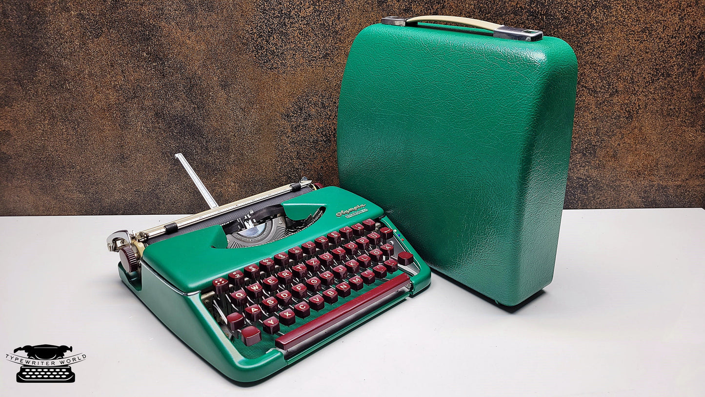 Olympia Splendid 33/66 Vintage Typewriter Burgundy Keyboard and Matching Case | Fully Restored Writing Machine - Great Gift Idea for Writers
