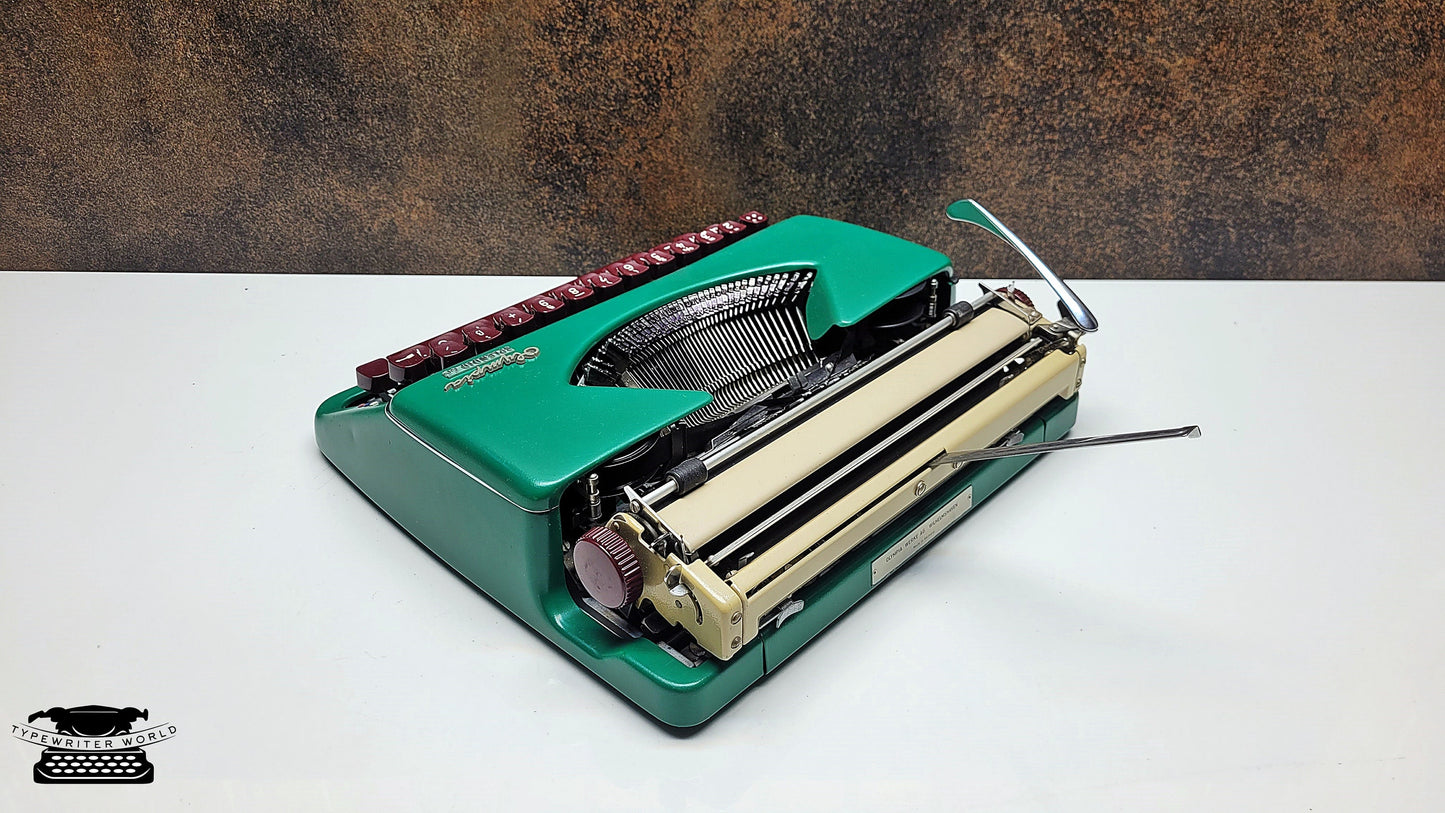 Fully Restored Olympia Splendid 33/66 Matte Green Typewriter with Case and Mechanical Keyboard | Classic Writing Tool for Creatives QWERTY