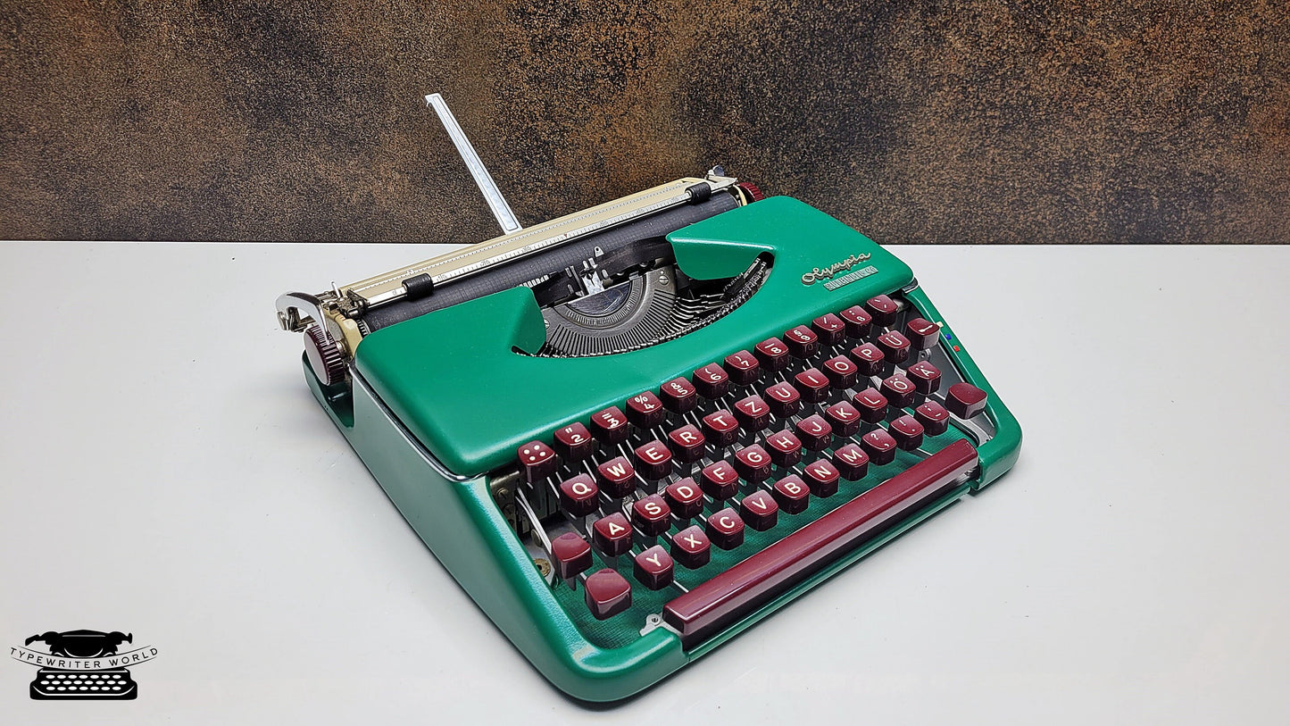 Fully Restored Olympia Splendid 33/66 Matte Green Typewriter with Case and Mechanical Keyboard | Classic Writing Tool for Creatives QWERTY