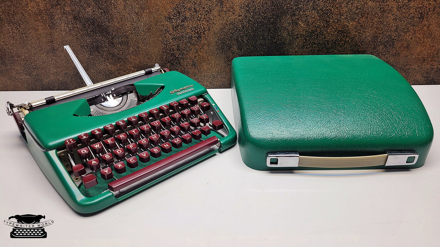 Fully Restored Olympia Splendid 33/66 Matte Green Typewriter with Case and Mechanical Keyboard | Classic Writing Tool for Creatives QWERTY