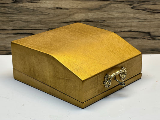 Universal Golden Wood Typewriter Case with Lock | Retro Handmade Box for Vintage Manual Typewriters | Soft Interior Protection
