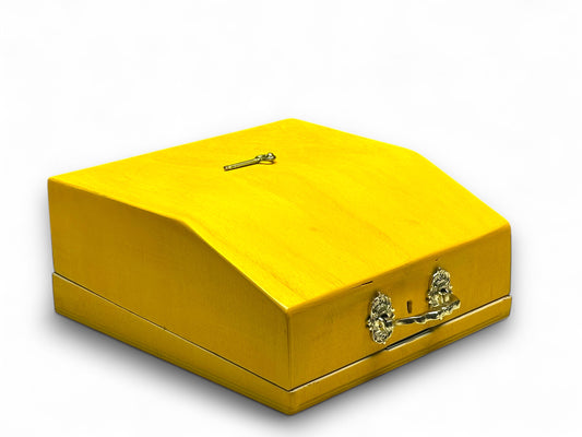 Universal Yellow Wood Typewriter Case with Lock | Handmade Retro Box for Manual Vintage Typewriters | Velcro Secured Interior Travel Case