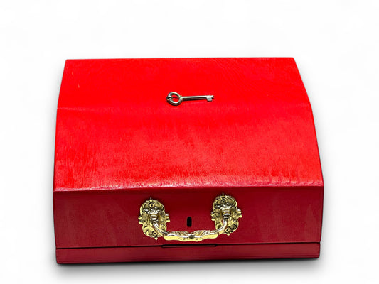 Universal Red Wood Typewriter Case with Lock | Handmade Retro Storage Box for Manual Vintage Typewriters | Velcro Secured Interior