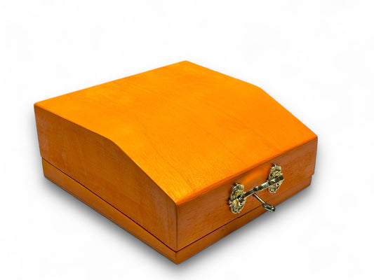 Universal Orange Wood Typewriter Case with Lock | Handmade Retro Box for Vintage Manual Typewriters | Soft Interior with Velcro Straps