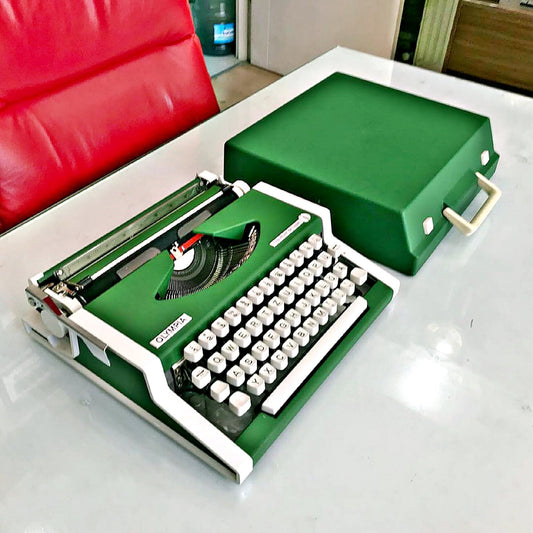 Vintage Olympia Green Typewriter with Stylish Carry Bag, Fully Functional, Retro Collectible, Elegant Gift for Writers, Working Typewriter