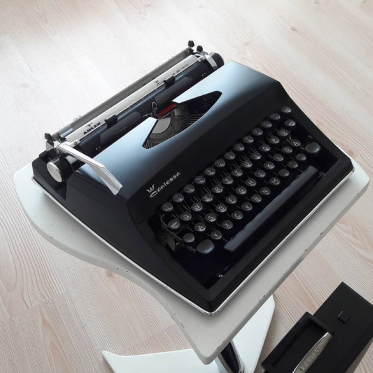 Adler Contessa Deluxe Typewriter - Dark Matte Black, Black Keyboard, Post-1960, Working Vintage Typewriter, Best Gift, Collectible Item