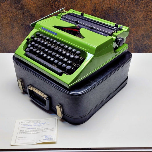 Prasident Green Manual Typewriter with Leather Bag | Vintage Working Typewriter Gift for Writers & Collectors | Retro Office Decor
