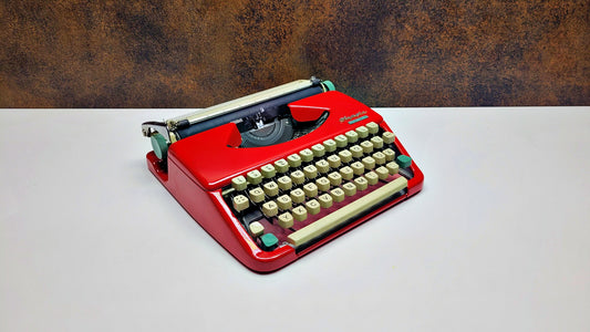 Vintage Olympia Splendid 33 Red Typewriter - Retro Mechanical Collectible | Industrial Steampunk Office Decor, Perfect Gift for Writers