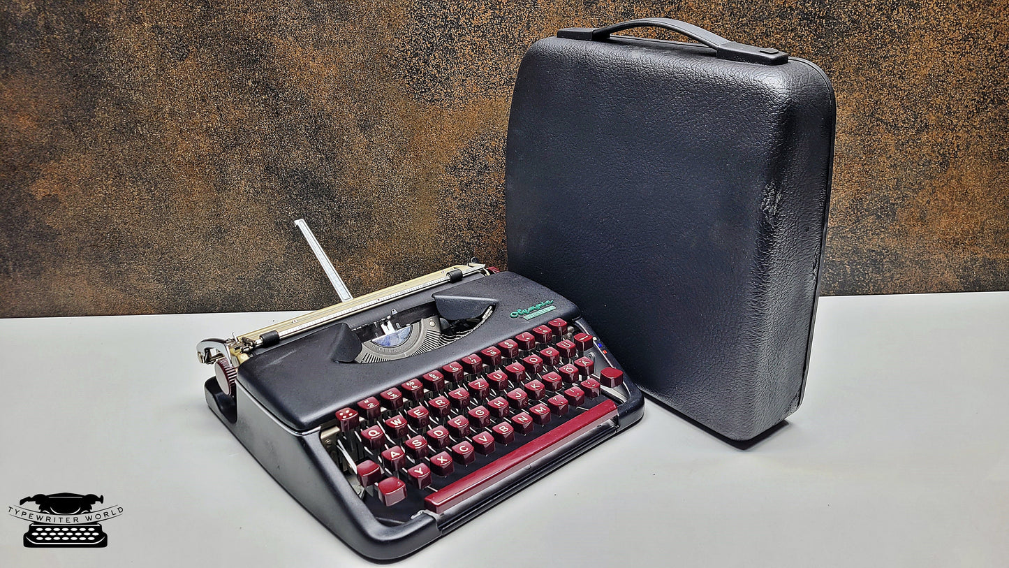 Refurbished Olympia Splendid 33/66 Matte Black Typewriter with Mechanical Keyboard and Case | German-Made Retro Writing Tool - Gift