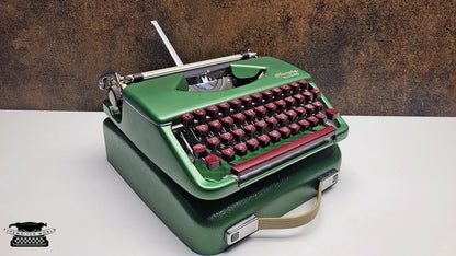 Olympia Splendid 33 66 Crystal Green Typewriter | Retro German Manual Typewriter w/ Burgundy Keys Case | Gift for Writers  Collectors