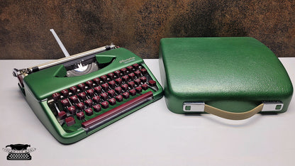 Olympia Splendid 33 66 Crystal Green Typewriter | Retro German Manual Typewriter w/ Burgundy Keys Case | Gift for Writers  Collectors