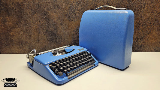 Best Gift - Olympia Splendid 33/66 Blue Manual Typewriter with Black Keys - Vintage Portable for Writers & Collectors - Gift Ready