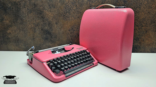 Best Gift - Portable Olympia Splendid 33/66 Pink Typewriter with Black Keys - Vintage Manual for Writers & Students - Travel Ready