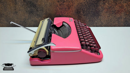 Antique Olympia Splendid 33/66 Pink Typewriter with Matching Case and Burgundy Keys | Rare Mechanical Keyboard for Writers and Collectors