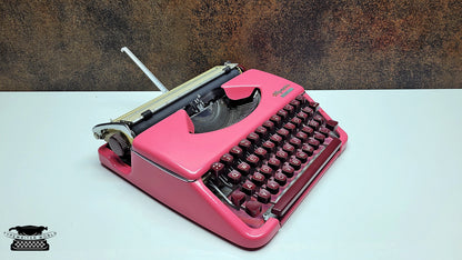 Antique Olympia Splendid 33/66 Pink Typewriter with Matching Case and Burgundy Keys | Rare Mechanical Keyboard for Writers and Collectors