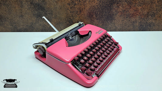 Antique Olympia Splendid 33/66 Pink Typewriter with Matching Case and Burgundy Keys | Rare Mechanical Keyboard for Writers and Collectors