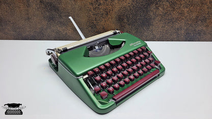 Olympia Splendid 33 66 Crystal Green Typewriter | Retro German Manual Typewriter w/ Burgundy Keys Case | Gift for Writers  Collectors